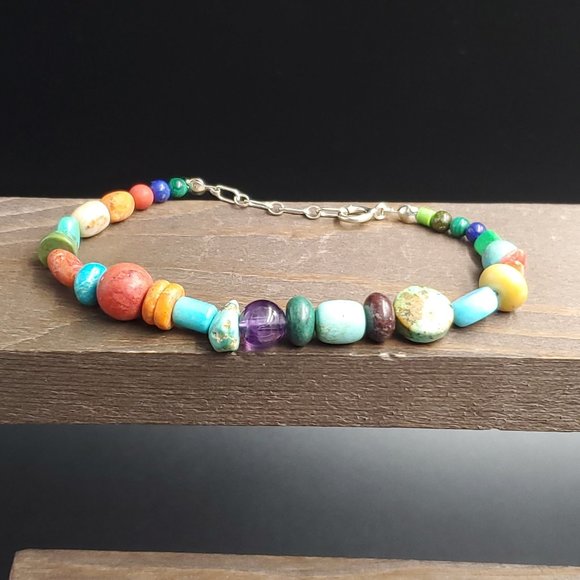 Jewelry - 8 Inch Sterling Silver Variety Of Stones Cool Bracelet